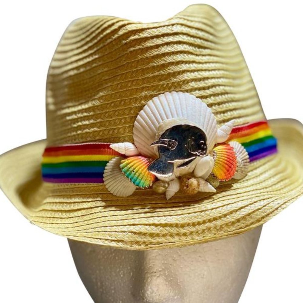 Handmade Rainbow Manatee Fedora Festival Sun Hat